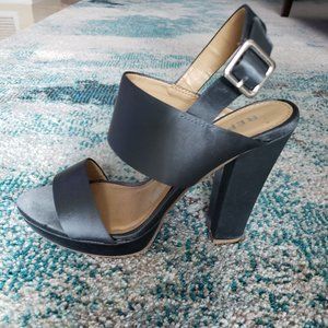 Slate Grey Satin Dress Sandal Block Heel